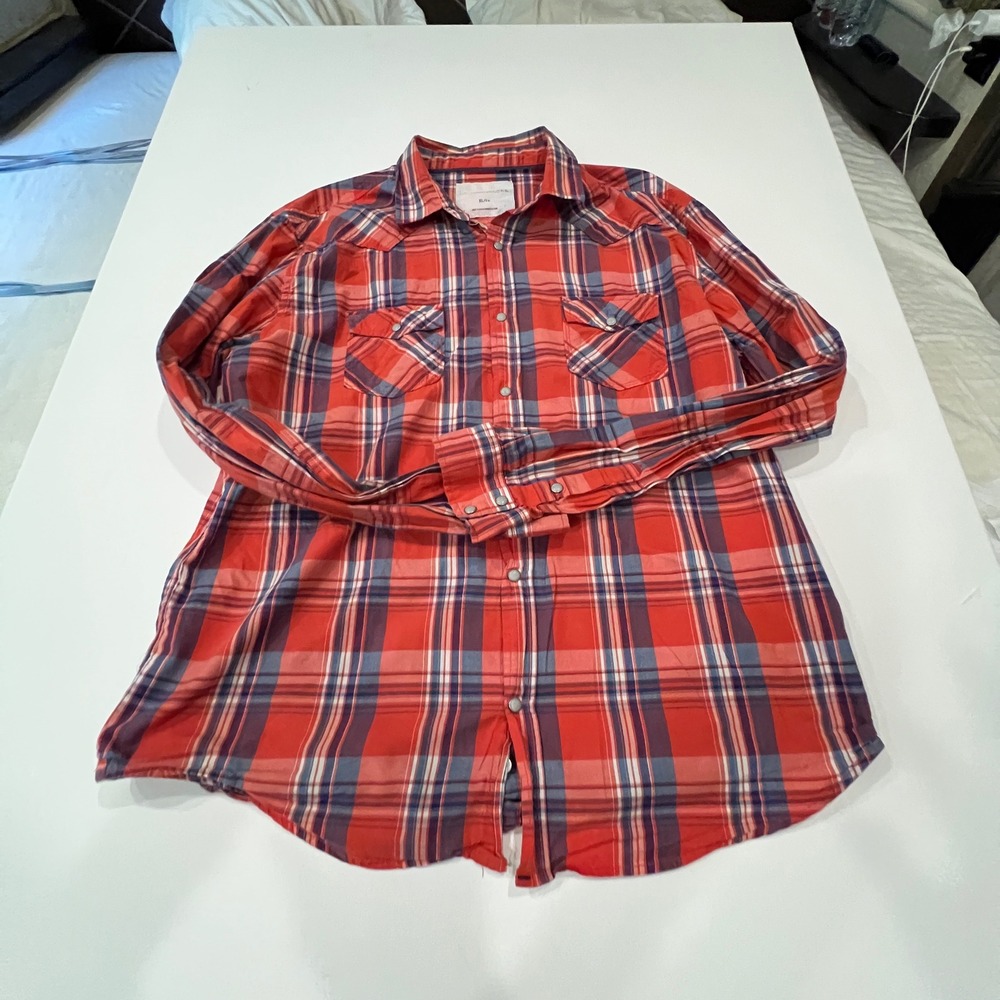 Aeropostale Men XL Red Plaid Pearl Snap Western Shirt Cowboy Ranch Y2K